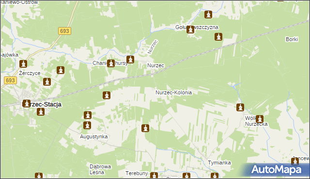 mapa Nurzec-Kolonia, Nurzec-Kolonia na mapie Targeo