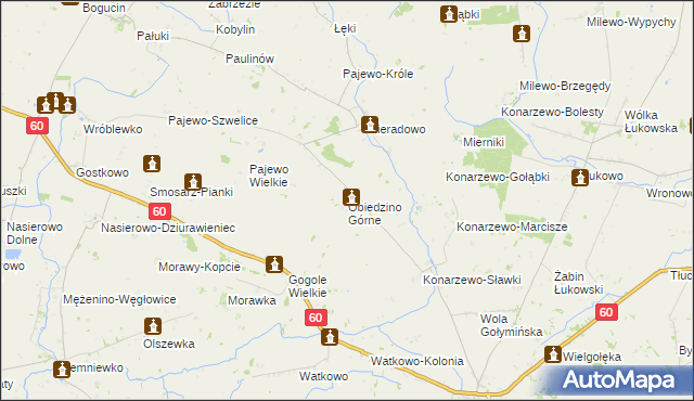 mapa Obiedzino Górne, Obiedzino Górne na mapie Targeo