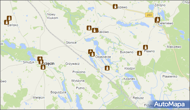 mapa Objezierze gmina Krzęcin, Objezierze gmina Krzęcin na mapie Targeo