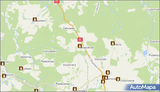 mapa Objezierze gmina Trzebielino, Objezierze gmina Trzebielino na mapie Targeo