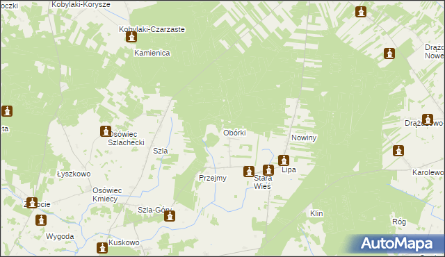 mapa Obórki gmina Jednorożec, Obórki gmina Jednorożec na mapie Targeo