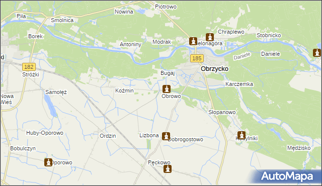 mapa Obrowo gmina Obrzycko, Obrowo gmina Obrzycko na mapie Targeo