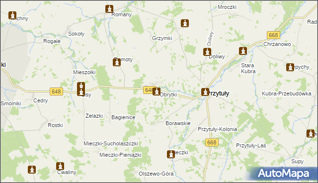mapa Obrytki gmina Przytuły, Obrytki gmina Przytuły na mapie Targeo