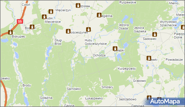 mapa Ochodza gmina Trzemeszno, Ochodza gmina Trzemeszno na mapie Targeo