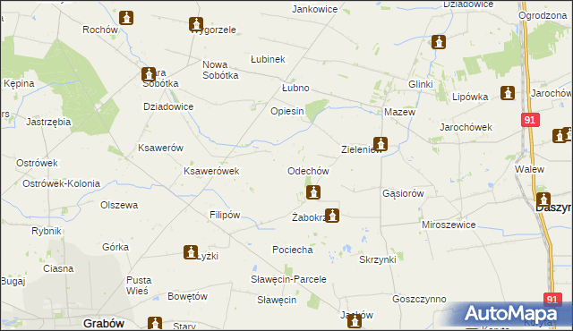 mapa Odechów gmina Grabów, Odechów gmina Grabów na mapie Targeo