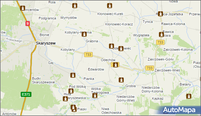 mapa Odechów gmina Skaryszew, Odechów gmina Skaryszew na mapie Targeo