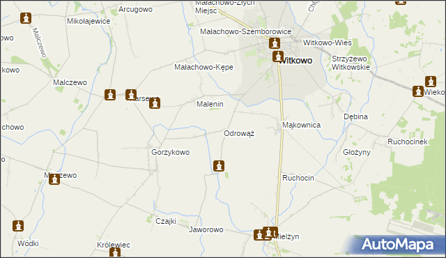 mapa Odrowąż gmina Witkowo, Odrowąż gmina Witkowo na mapie Targeo