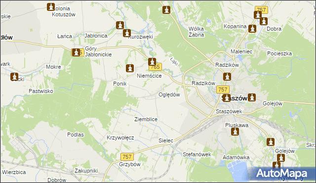 mapa Oględów, Oględów na mapie Targeo