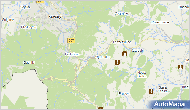 mapa Ogorzelec gmina Kamienna Góra, Ogorzelec gmina Kamienna Góra na mapie Targeo