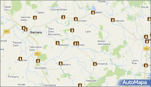 mapa Ogródki gmina Barciany, Ogródki gmina Barciany na mapie Targeo