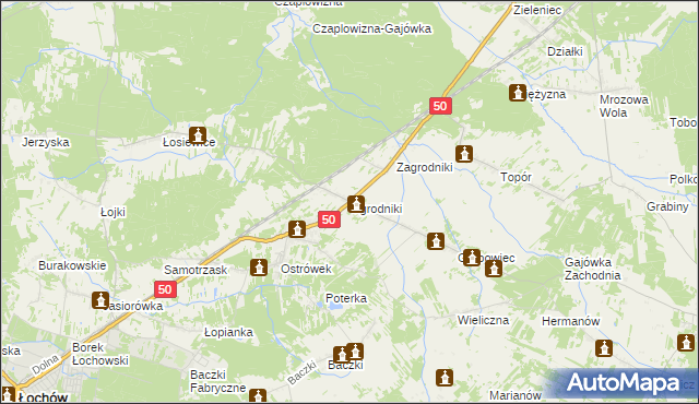 mapa Ogrodniki gmina Łochów, Ogrodniki gmina Łochów na mapie Targeo