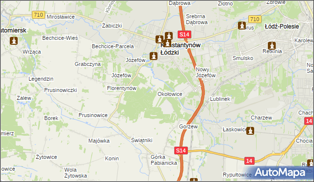 mapa Okołowice gmina Pabianice, Okołowice gmina Pabianice na mapie Targeo