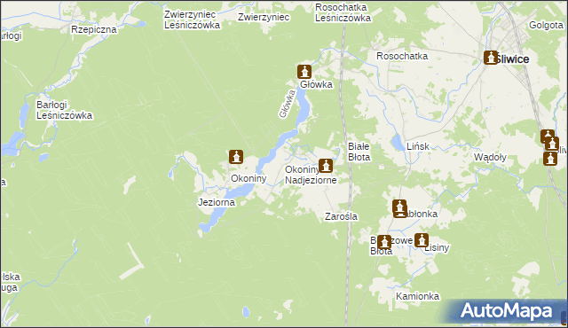 mapa Okoniny Nadjeziorne, Okoniny Nadjeziorne na mapie Targeo