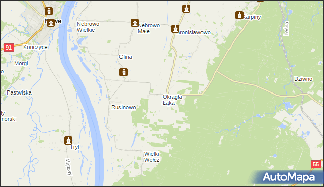 mapa Okrągła Łąka, Okrągła Łąka na mapie Targeo