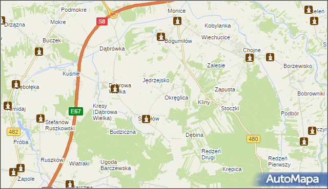 mapa Okręglica gmina Sieradz, Okręglica gmina Sieradz na mapie Targeo