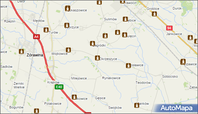 mapa Okrzeszyce, Okrzeszyce na mapie Targeo