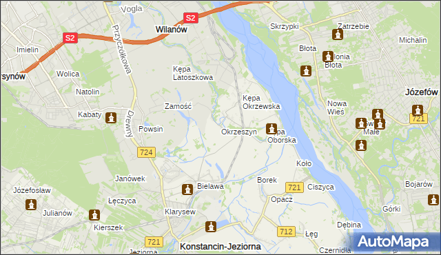 mapa Okrzeszyn gmina Konstancin-Jeziorna, Okrzeszyn gmina Konstancin-Jeziorna na mapie Targeo