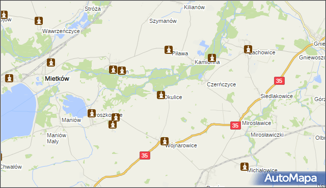 mapa Okulice gmina Sobótka, Okulice gmina Sobótka na mapie Targeo