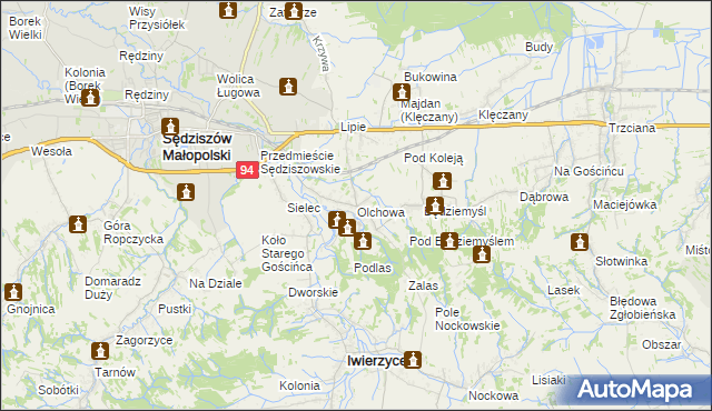 mapa Olchowa gmina Iwierzyce, Olchowa gmina Iwierzyce na mapie Targeo