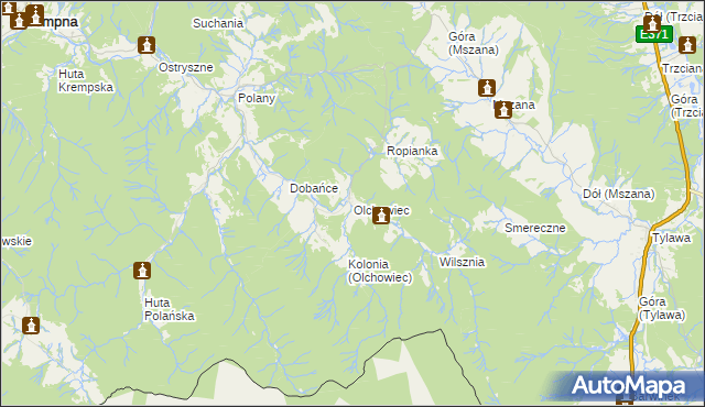 mapa Olchowiec gmina Dukla, Olchowiec gmina Dukla na mapie Targeo