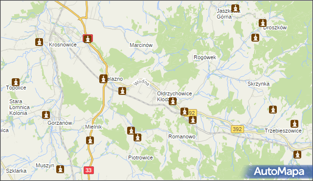 mapa Ołdrzychowice Kłodzkie, Ołdrzychowice Kłodzkie na mapie Targeo