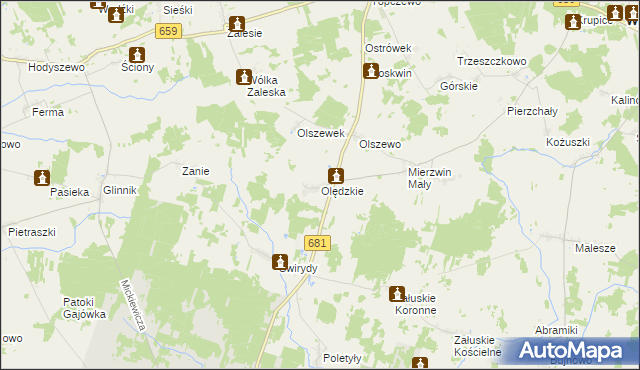 mapa Olędzkie, Olędzkie na mapie Targeo