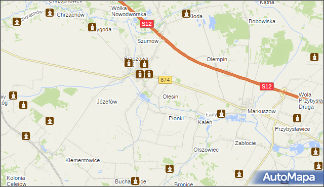 mapa Olesin gmina Kurów, Olesin gmina Kurów na mapie Targeo