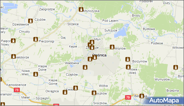 mapa Oleśnica powiat staszowski, Oleśnica powiat staszowski na mapie Targeo