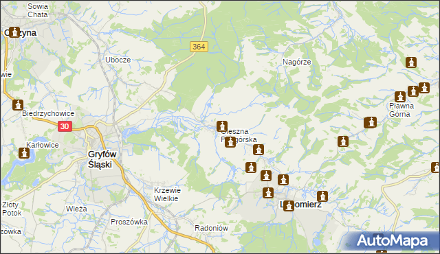 mapa Oleszna Podgórska, Oleszna Podgórska na mapie Targeo