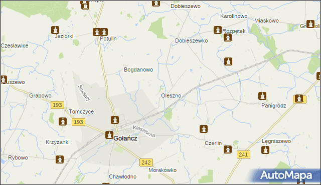 mapa Oleszno gmina Gołańcz, Oleszno gmina Gołańcz na mapie Targeo