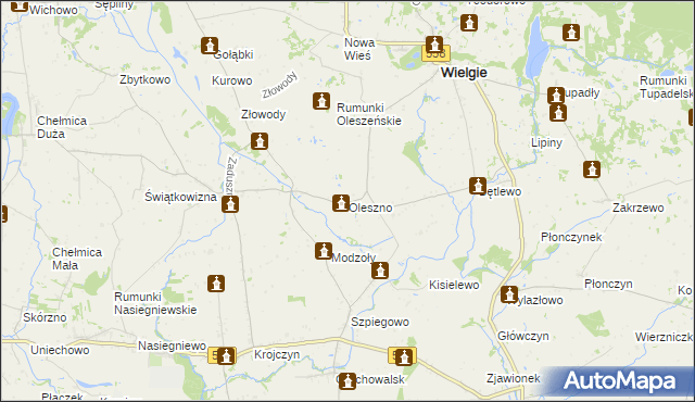 mapa Oleszno gmina Wielgie, Oleszno gmina Wielgie na mapie Targeo