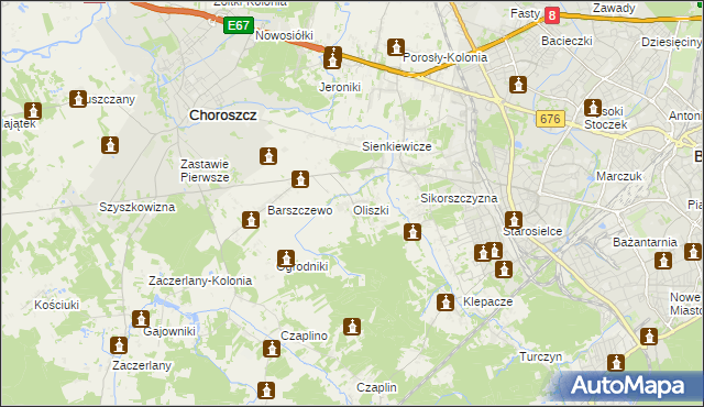 mapa Oliszki gmina Choroszcz, Oliszki gmina Choroszcz na mapie Targeo