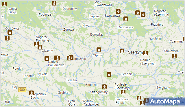 mapa Ołpiny, Ołpiny na mapie Targeo