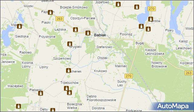 mapa Olszak gmina Babiak, Olszak gmina Babiak na mapie Targeo