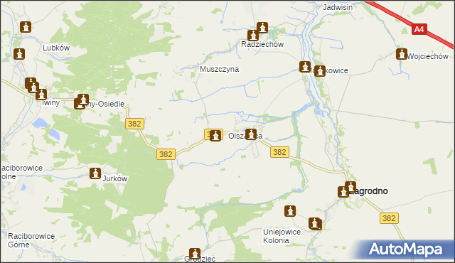 mapa Olszanica gmina Zagrodno, Olszanica gmina Zagrodno na mapie Targeo