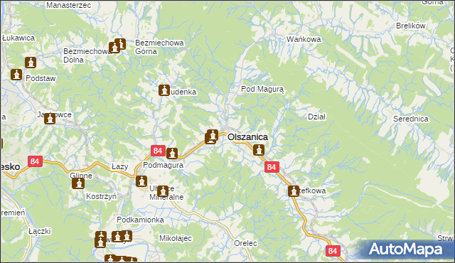 mapa Olszanica powiat leski, Olszanica powiat leski na mapie Targeo