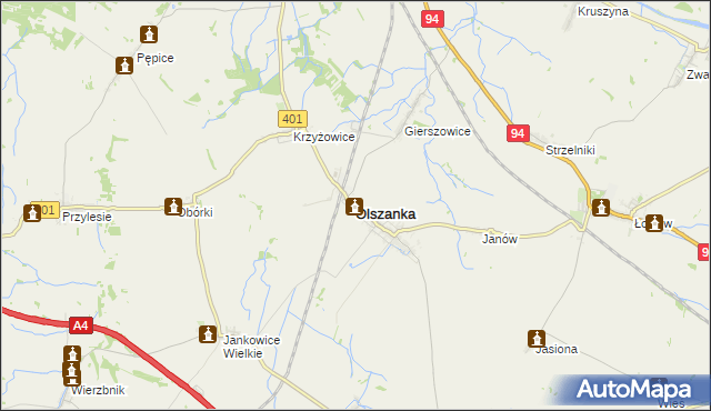 mapa Olszanka powiat brzeski, Olszanka powiat brzeski na mapie Targeo