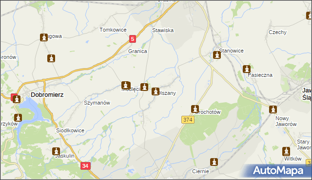 mapa Olszany gmina Strzegom, Olszany gmina Strzegom na mapie Targeo