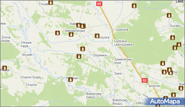 mapa Olszewka gmina Lelis, Olszewka gmina Lelis na mapie Targeo