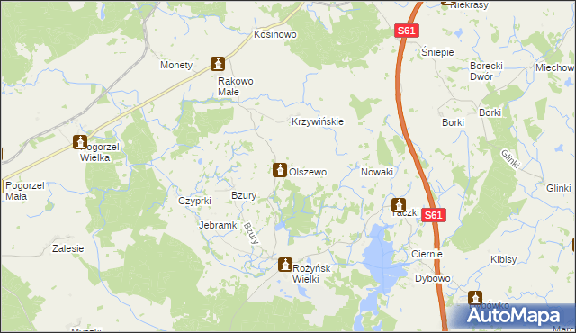 mapa Olszewo gmina Prostki, Olszewo gmina Prostki na mapie Targeo