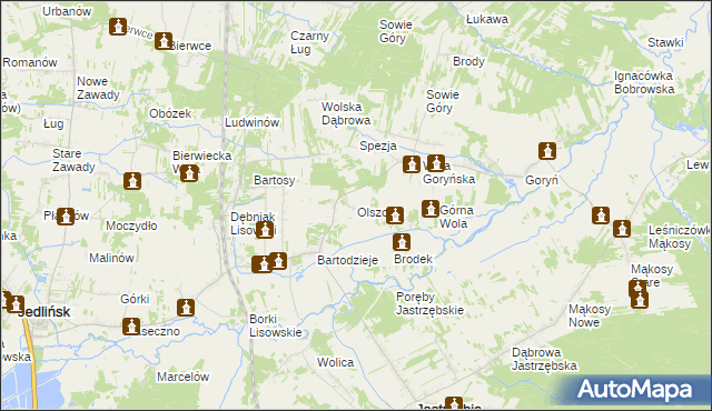 mapa Olszowa gmina Jastrzębia, Olszowa gmina Jastrzębia na mapie Targeo