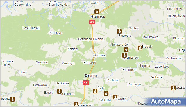 mapa Olszowa gmina Wyśmierzyce, Olszowa gmina Wyśmierzyce na mapie Targeo