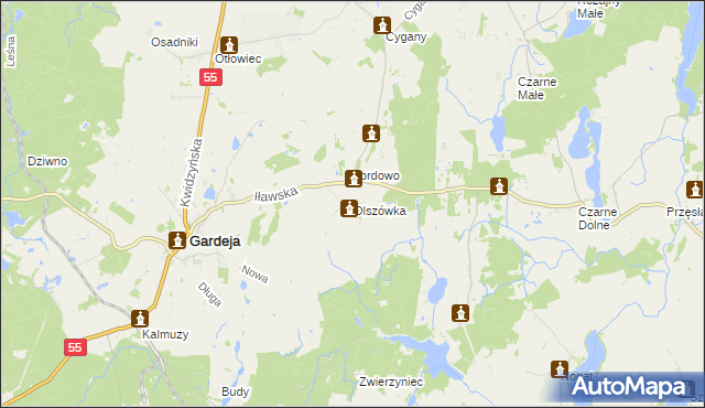 mapa Olszówka gmina Gardeja, Olszówka gmina Gardeja na mapie Targeo