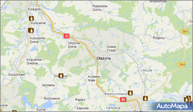 mapa Olszyna powiat lubański, Olszyna powiat lubański na mapie Targeo