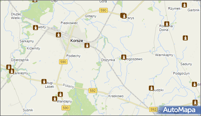 mapa Olszynka gmina Korsze, Olszynka gmina Korsze na mapie Targeo