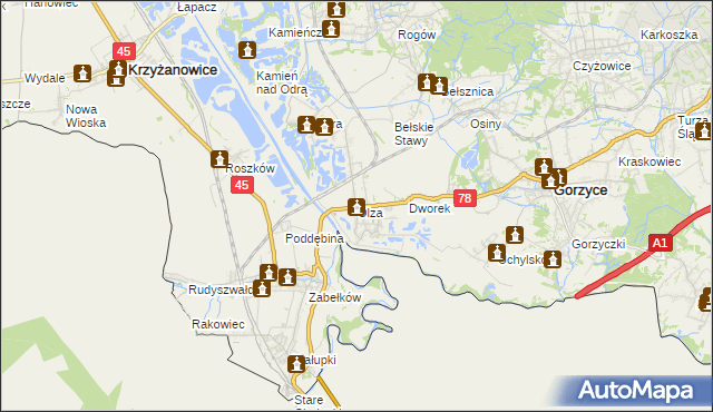 mapa Olza gmina Gorzyce, Olza gmina Gorzyce na mapie Targeo