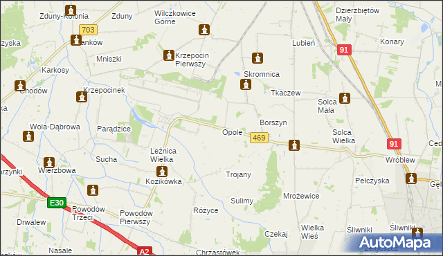 mapa Opole gmina Parzęczew, Opole gmina Parzęczew na mapie Targeo