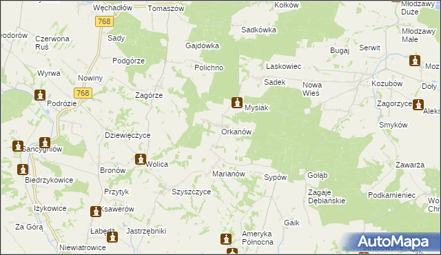 mapa Orkanów, Orkanów na mapie Targeo