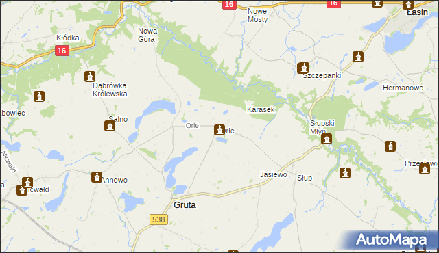 mapa Orle gmina Gruta, Orle gmina Gruta na mapie Targeo