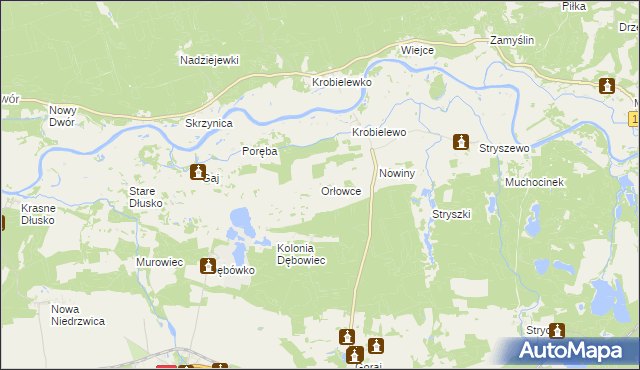 mapa Orłowce gmina Przytoczna, Orłowce gmina Przytoczna na mapie Targeo